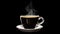 A cup of coffee containing steamy steam on a black background. Generative AI