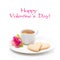 Cup of coffee, cookies and flower Valentine\'s Day, isolated