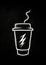 Cup of coffee drawn on chalkboard. Boost energy, charge your battery concept. Generative Ai