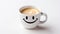 Cup of coffee with foam and smile, top view. cofee bean, on white background