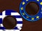 Cup of coffee with greek flag and european union flag