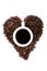 CUP OF COFFEE IN HEART SHAPED COFFEE BEANS