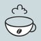 A cup of coffee icon with bean symbol, vapour sign. Outline black contour line template. Simple cute decor element for