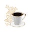 Cup of coffee isolated with floral design elements