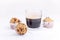 Cup of Coffee and Muffins with Cranberries Tasty and Beautiful Cupcakes White Background