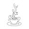 Cup of coffee with notes. The music of the soul. Relaxation. Coffee time. Line icon Vector illustration