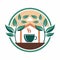 A cup of coffee placed among green leaves in a cozy setting, Create a minimalist logo inspired by the cozy atmosphere of a cafe