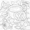 Cup of coffee, pretzel and tulips.Coloring book antistress for children and adults.