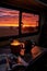 A cup of coffee, a quiet moment, as the motorhome offers a glimpse into the beauty of simplicity