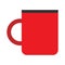 Cup coffee red side view vector flat closeup sign. Chocolate drink aroma hot restaurant mug