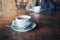 Cup of coffee on rustic table