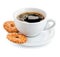 Cup of coffee on saucer with biscuits