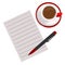 A Cup of coffee, sheet of paper and a pen. Cup, paper, coffee, pen