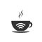 Cup of coffee shop with free wifi zone icon isolated. Internet connection placard