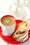 A Cup of Coffee with Slices of Christmas Stollen