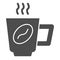 Cup of coffee solid icon. Morning energetic, hot drink mug and bean symbol, glyph style pictogram on white background