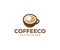 Cup of coffee and speech bubble logo template. Coffee break vector design