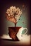 Cup of coffee with a splash like a brain tree, creative and innovative mind, explosion of ideas, brainstorming for solution