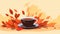 a cup of coffee surrounded by autumn leaves