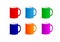 Cup of coffee or tea, ceramic empty mug for drinks set of different colors realistic vector illustrations isolated