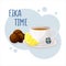 Cup of coffee or tea and Chocolate ball. Coffee break fika concept. Isolated hand drawn vector illustration