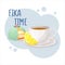 Cup of coffee or tea and Prinsesstarta green marzipan cake. Coffee break fika concept. Isolated hand drawn vector