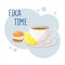 Cup of coffee or tea and semla swedish whipped cream bun. Coffee break fika concept. Isolated hand drawn vector