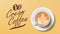Cup Of Coffee Vector. Orange Background Top View. Cream Coffee Mug. Caffeine Hot Drink. Illustration