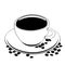 Cup of coffee, vector outline drawing, contour picture, coloring, sketch, silhouette. A cup of black coffee on a saucer
