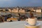 Cup of coffee with a view of the parliament building in Budapest