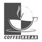 Cup of coffee and a watch labeled COFFEE BREAK. Vector illustration for logos, brands, stickers, and theme design