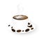 Cup of coffee white background with coffee beans