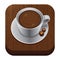 a cup of coffee on wooden trencher. Vector illustration decorative design