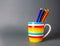 A cup colorful with group pencil all color in gray