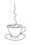 Cup cup of coffee continuous line art hand drawing. Coffee house logo. Outline style drawn sketch vector illustration.