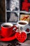 Cup decorated with wooden hearts