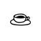 Cup with drink and saucer hand drawn in doodle style. Scandinavian simple