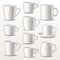 Cup empty mugs for coffee or tea for branding and simple teacup of various shapes illustration set of white cupful or