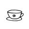 Cup with flower and saucer hand drawn element in doodle style. scandinavian monochrome minimalism. tea, coffee, kitchen, comfort,