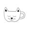 cup in the form of a cat face hand drawn doodle. , minimalism. hot drink, cocoa, coffee, tea, sticker, icon, menu, print