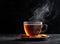 A Cup of freshly brewed black tea,escaping steam,warm soft light, darker background. Created with Generative AI