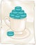 Cup full of blue macaroons on vintage background