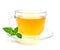 Cup of green chamomile tea with mint