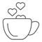 Cup with heart thin line icon. Romantic Coffee cup illustration isolated on white. Hot drink cup with a heart shape