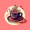 Cup of hot coffee art. Vector illustration in flat style. Flat clipart illustration of a colorful coffee mug on a colored