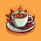 Cup of hot coffee art. Vector illustration in flat style. Flat clipart illustration of a colorful coffee mug on a colored