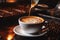 Cup hot coffee beans cozy cafe evening relaxation calm tasty drink cocoa latte cappuccino americano espresso barista