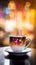 A cup of hot coffee with a cozy blurred background