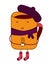 Cup of hot drink tea or coffee doodle cute character. Adorable cartoon cup with hat and scarf in socks holding another hot cup.