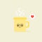 Cup kawaii emoji with cheeks and eyes. Colored beautiful doodle cups character in flat designs with cute cartoon faces. Hot coffee